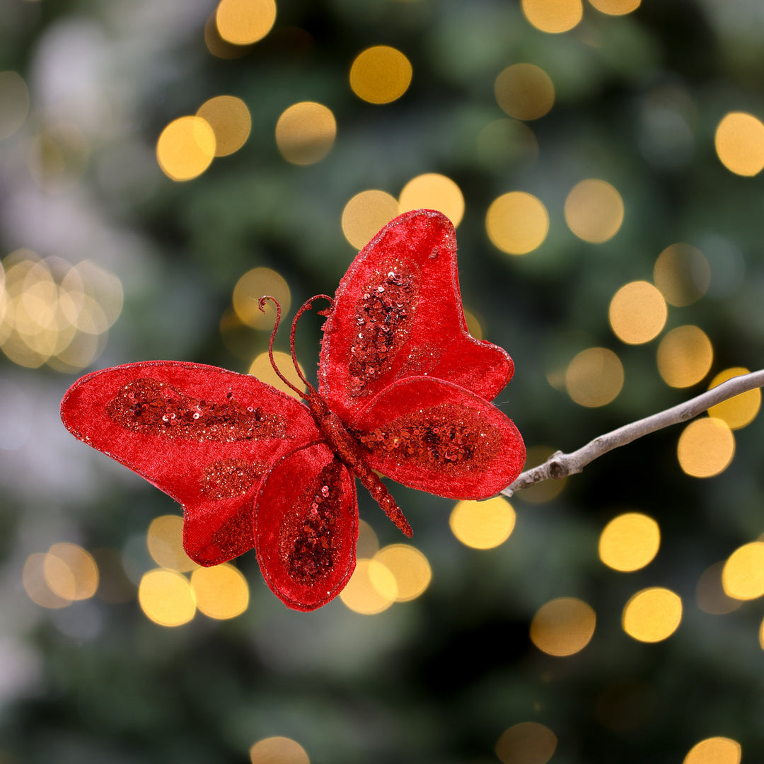 Timeless Christmas Elegance Red Velvet Sequin Butterfly Clip