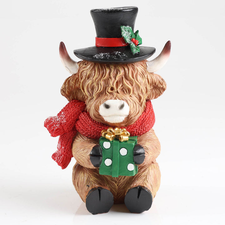 Top Hat Christmas Highland Cow Ornament - 20cm