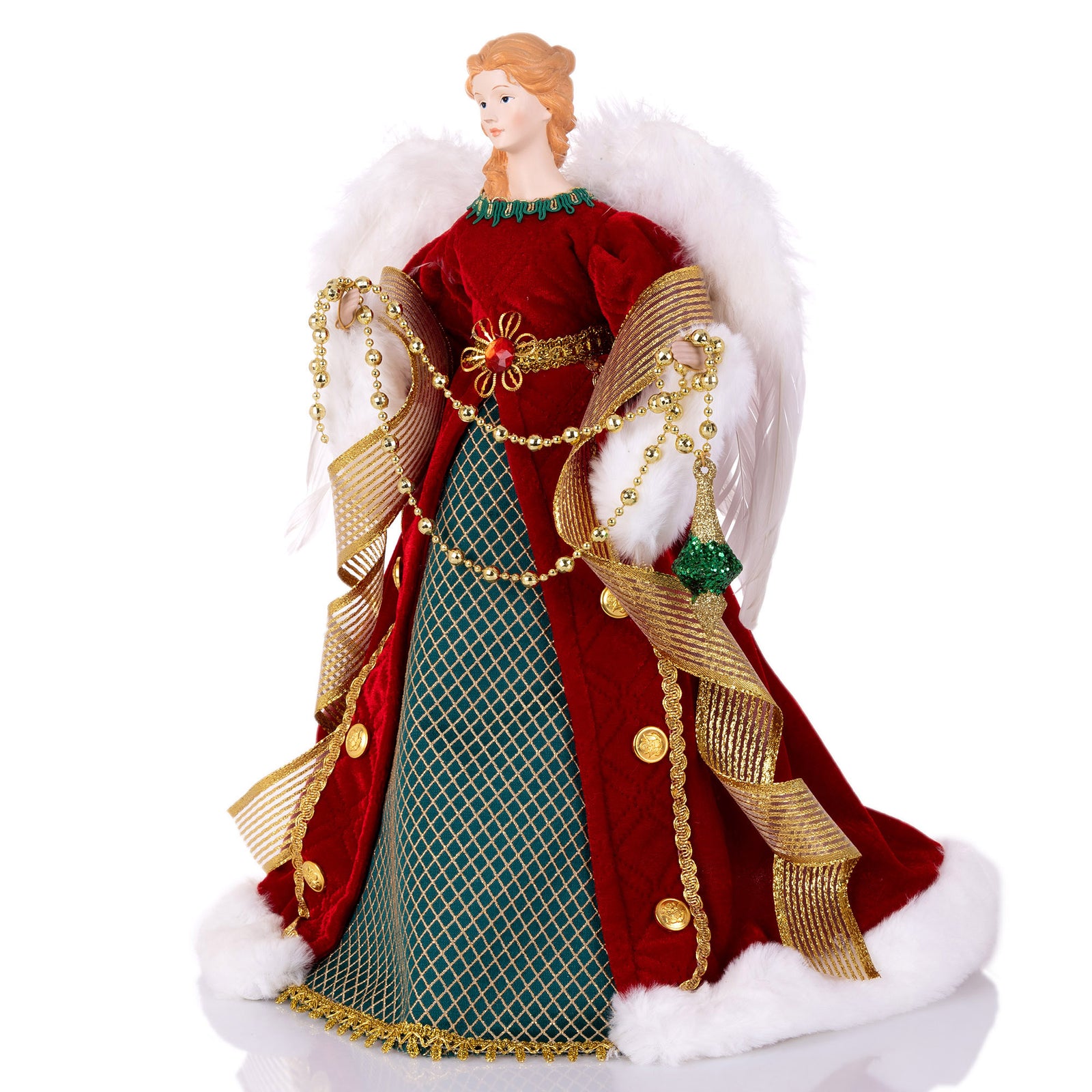  Green and Gold Angel Tree Topper Ornament - 40cm(H)