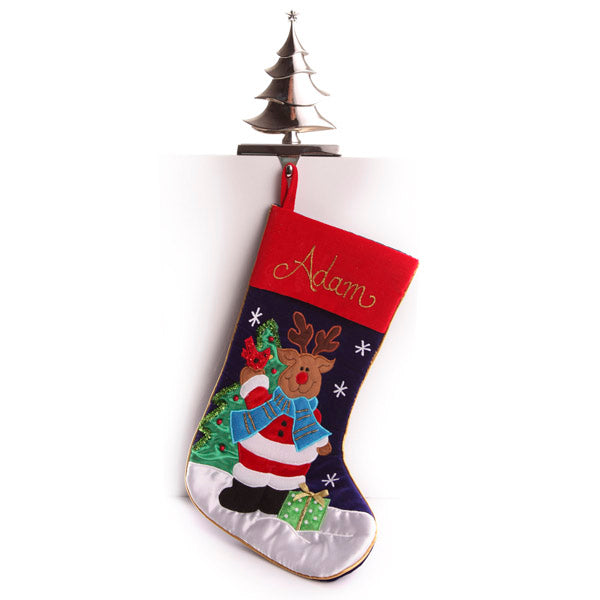 Personalised Reindeer Embroidered Stocking with hanger