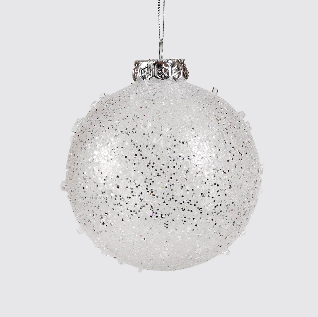 Trio of Clear Handpainted White and Silver Christmas Baubles 10cm