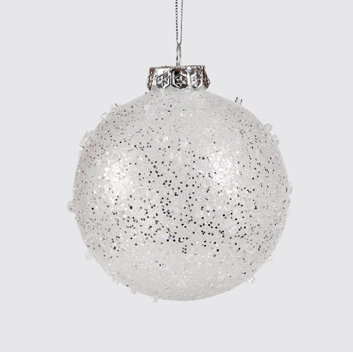 Trio of Clear Handpainted White and Silver Christmas Baubles 10cm