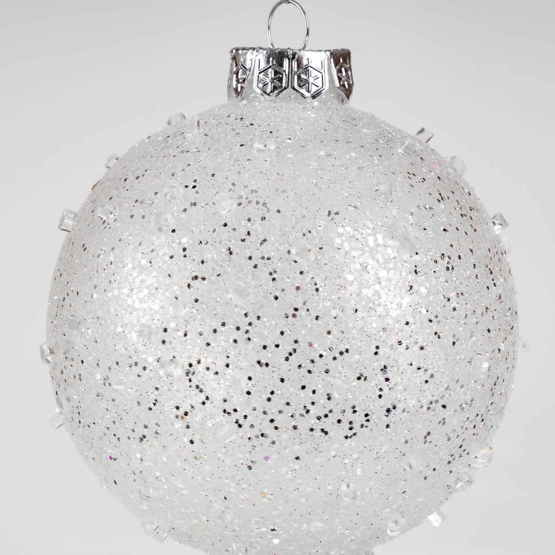 Trio of Clear Handpainted White and Silver Christmas Baubles 10cm