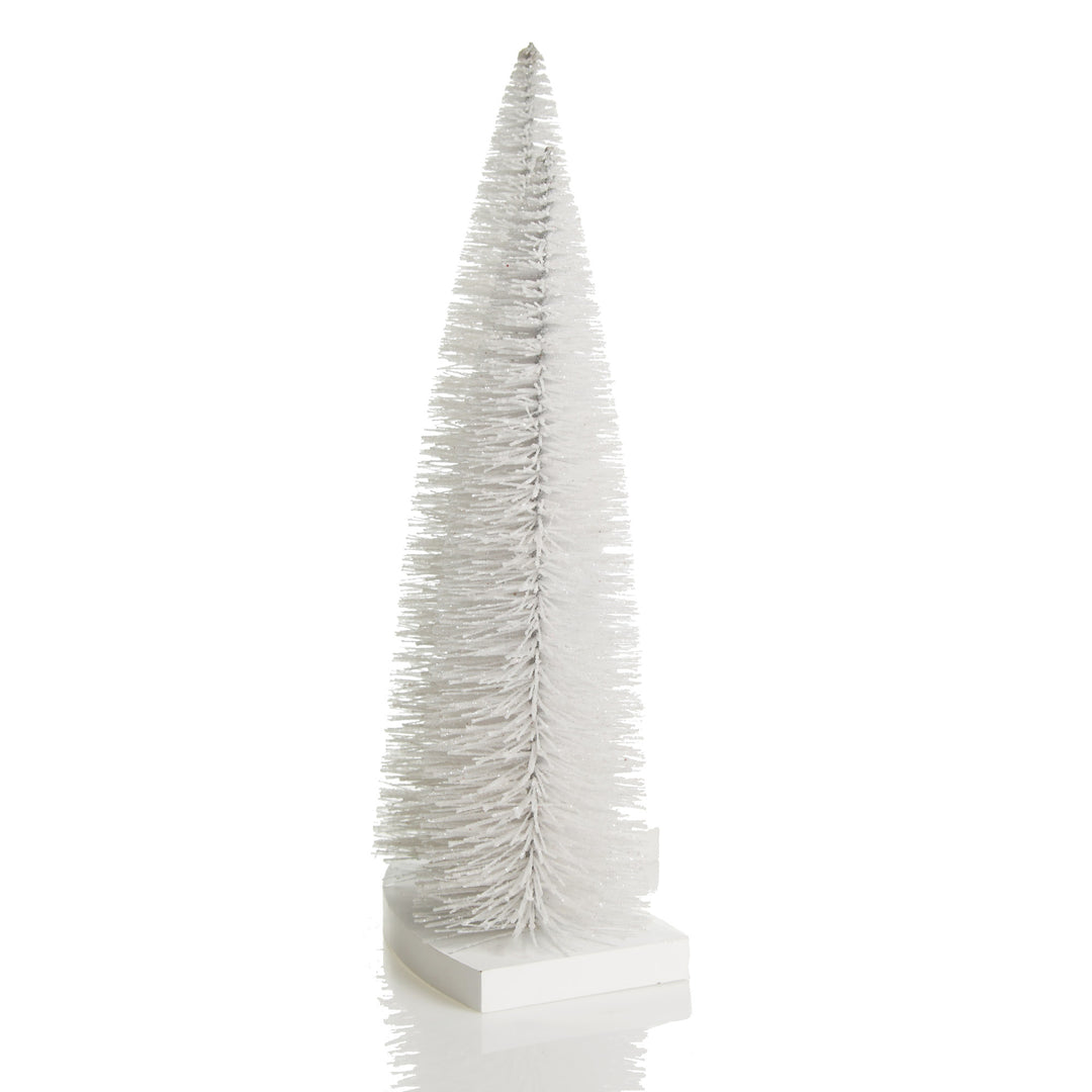 Trio of White Table Top Christmas Trees on Wooden Base