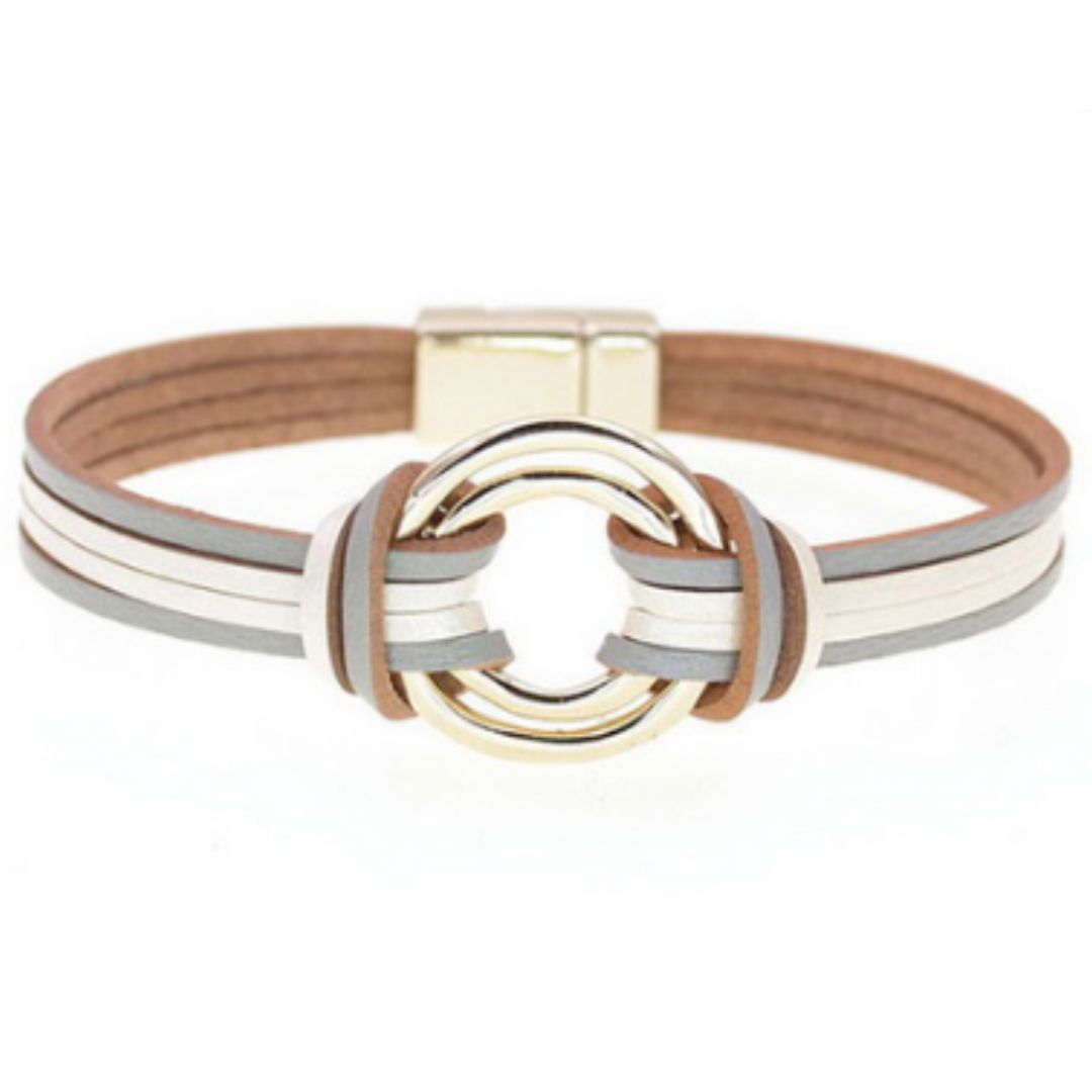 2 Tone Magnetic Ring Bracelet - white and Silver