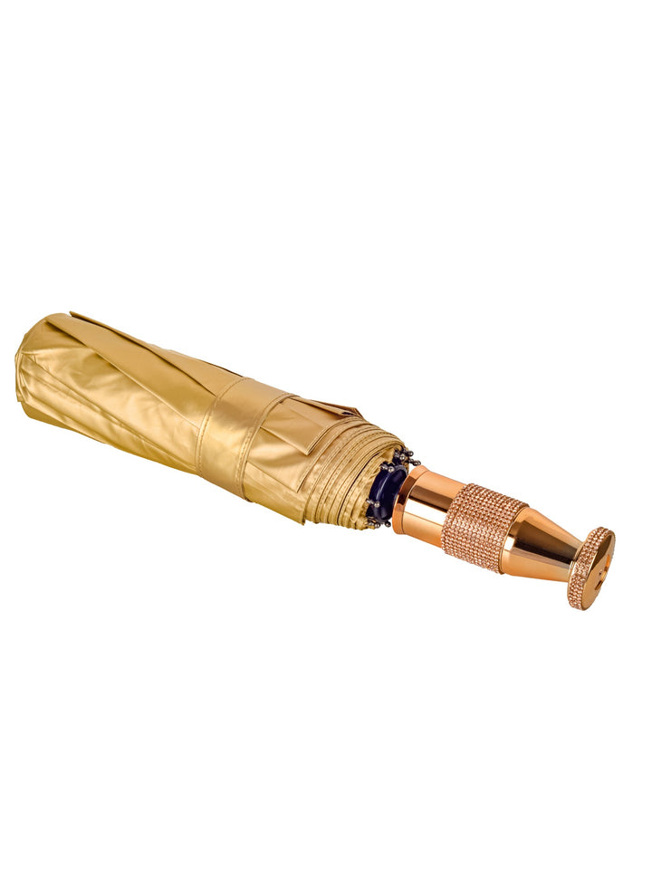 Gold Luxury Compact Umbrella with Diamonte Handle