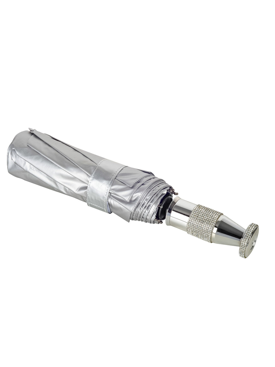 Silver Luxury Compact Umbrella with Diamonte Handle