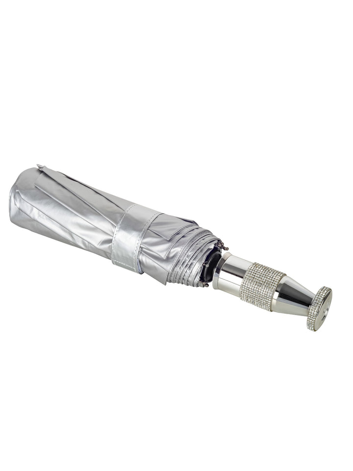 Silver Luxury Compact Umbrella with Diamonte Handle