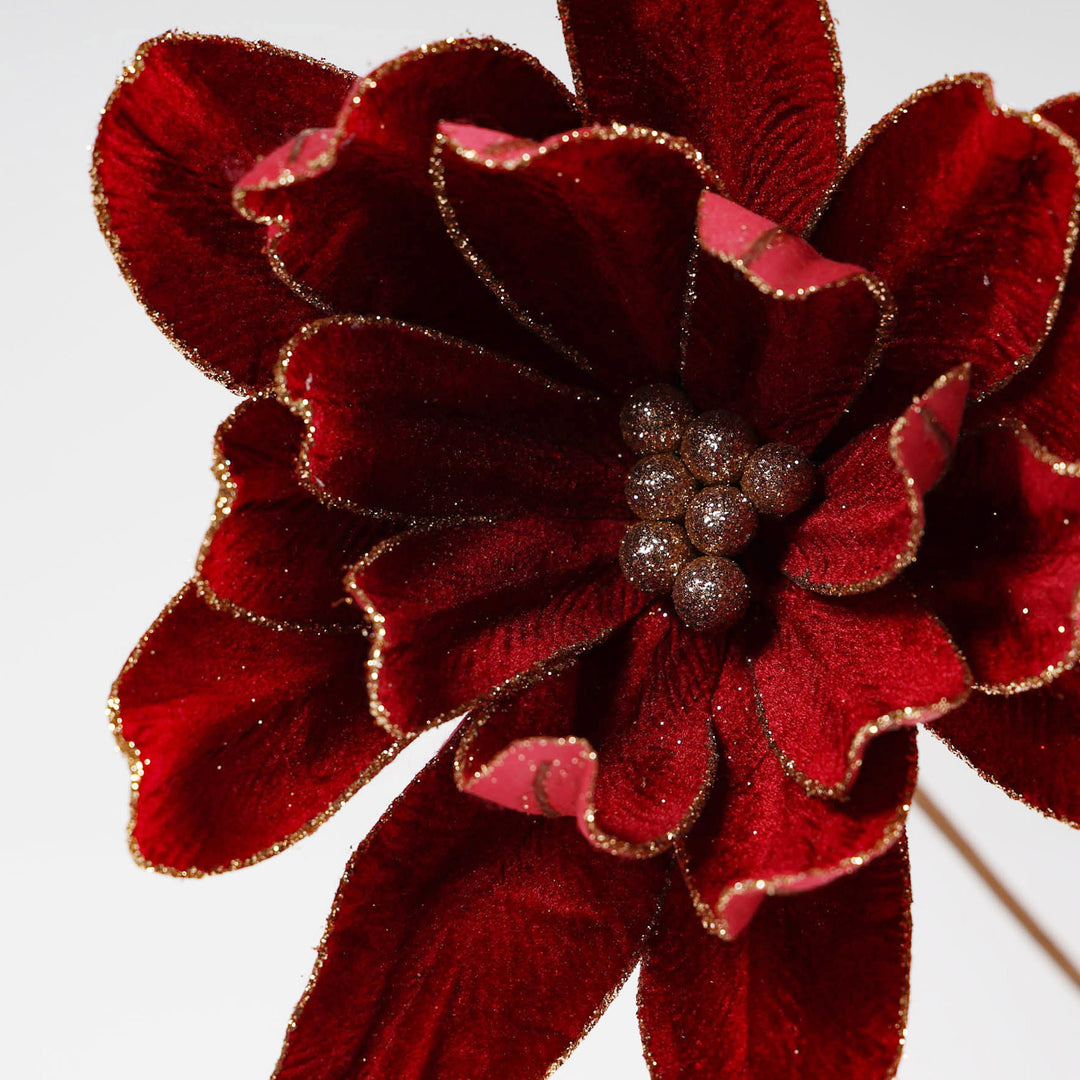 Velvet Burgundy Flower Stem with Rose Gold Detail - 31cm (L)
