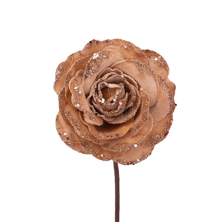 Velvet Champagne Glitter Rose Stem with Rose Gold Detail - 14cm (L)