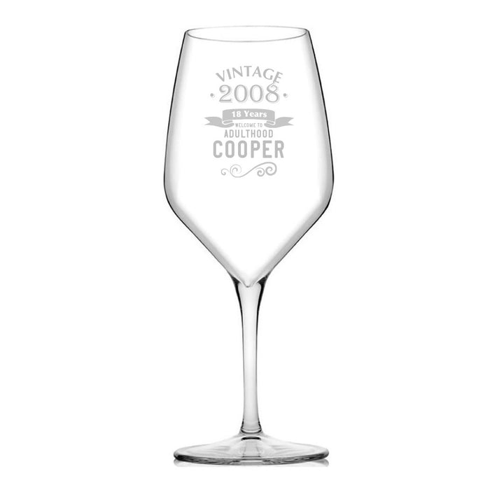 Personalised 18th Milestone Birthday Wine Glass – Vintage Design Laser Etched