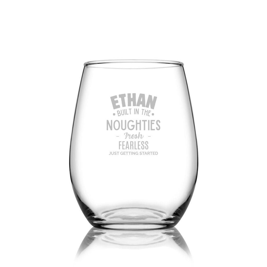 Personalised 18th Milestone Birthday Stemless Wine Glass – Vintage Design Laser Etched