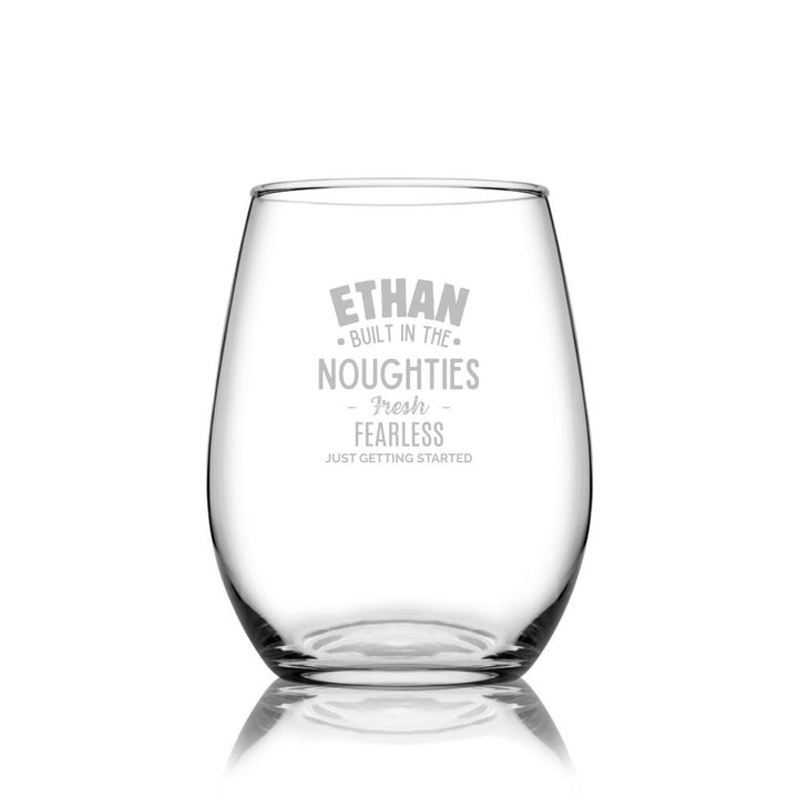 Personalised 18th Milestone Birthday Stemless Wine Glass – Vintage Design Laser Etched