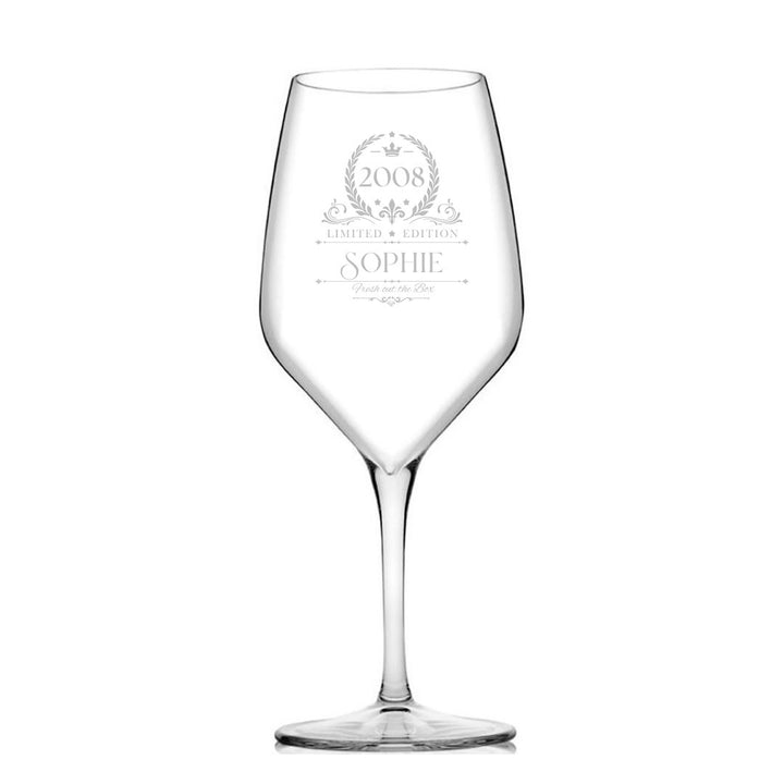 Personalised 18th Milestone Birthday Wine Glass – Vintage Design Laser Etched