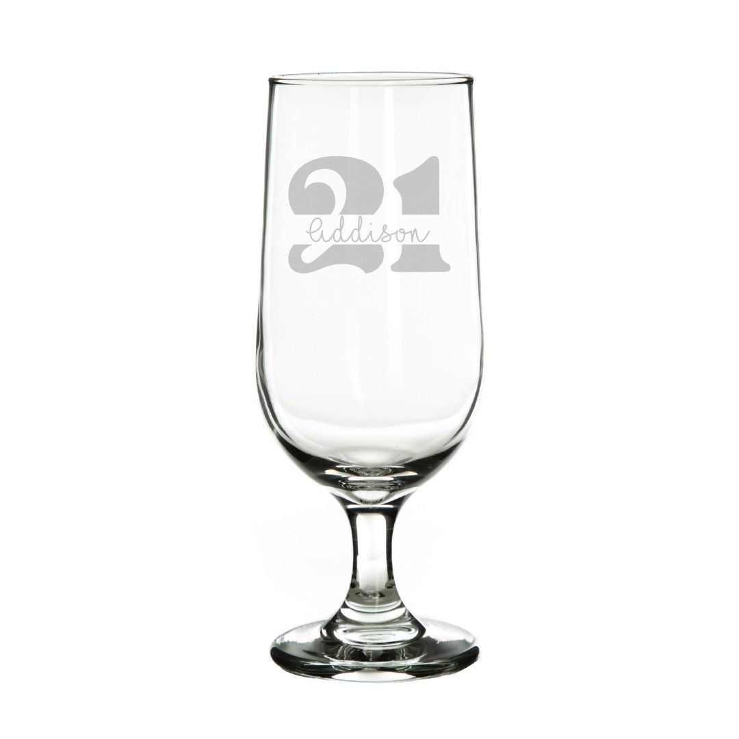 Personalised 21st Milestone Birthday Beer Glass – Vintage Design Laser Etched