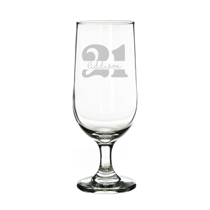 Personalised 21st Milestone Birthday Beer Glass – Vintage Design Laser Etched