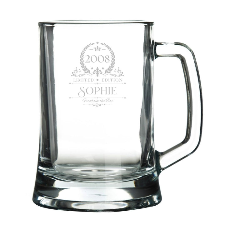 Personalised 18th Milestone Birthday Beer Tankard – Vintage Design Laser Etched