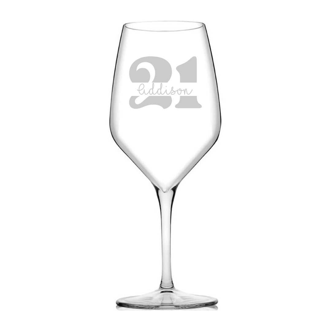 Personalised 21st Milestone Birthday Wine Glass – Vintage Design Laser Etched