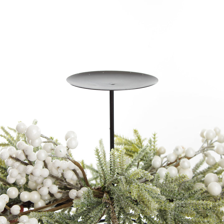 White Berry and Frosted Leaf Christmas Table Centrepiece Candle Holder