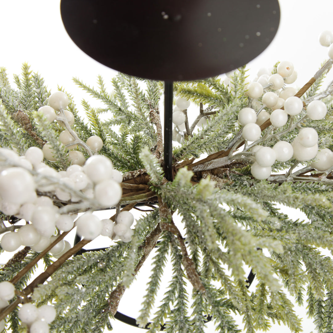 White Berry and Frosted Leaf Christmas Table Centrepiece Candle Holder