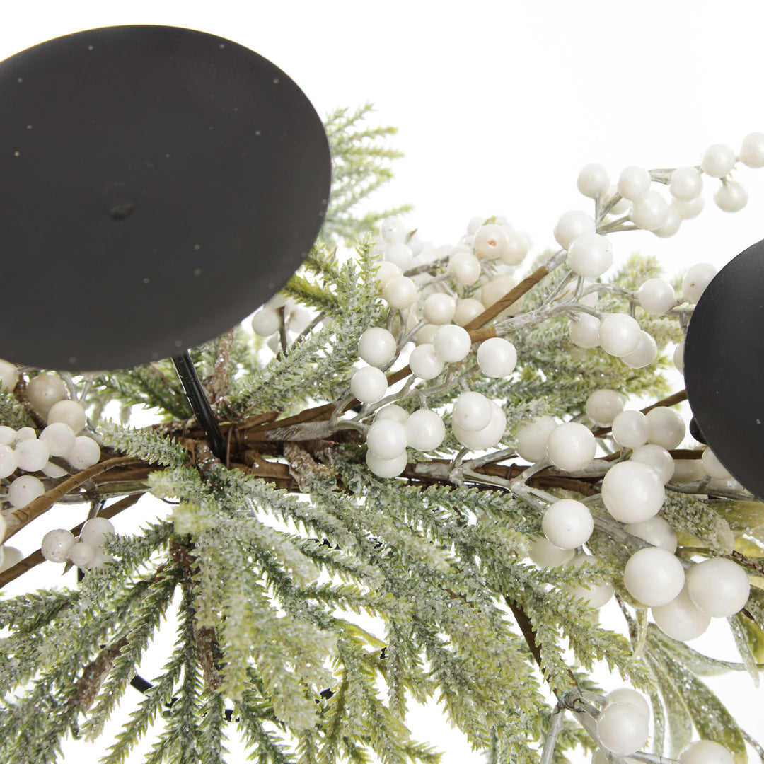 White Berry and Frosted Leaf Christmas Table Centrepiece Candle Holder