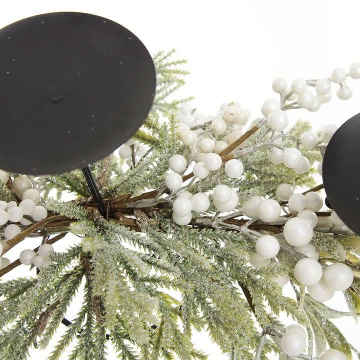 White Berry and Frosted Leaf Christmas Table Centrepiece Candle Holder