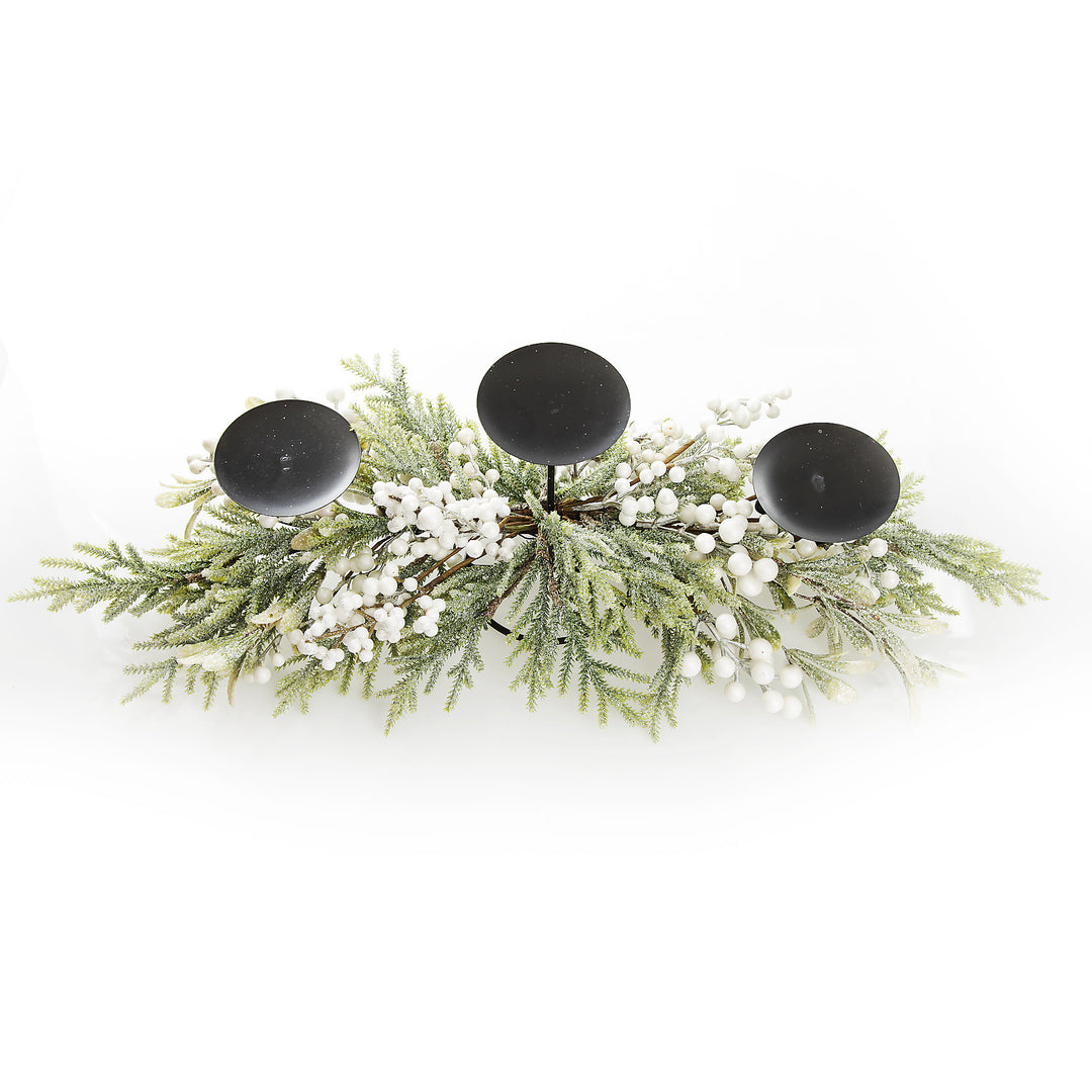 White Berry and Frosted Leaf Christmas Table Centrepiece Candle Holder