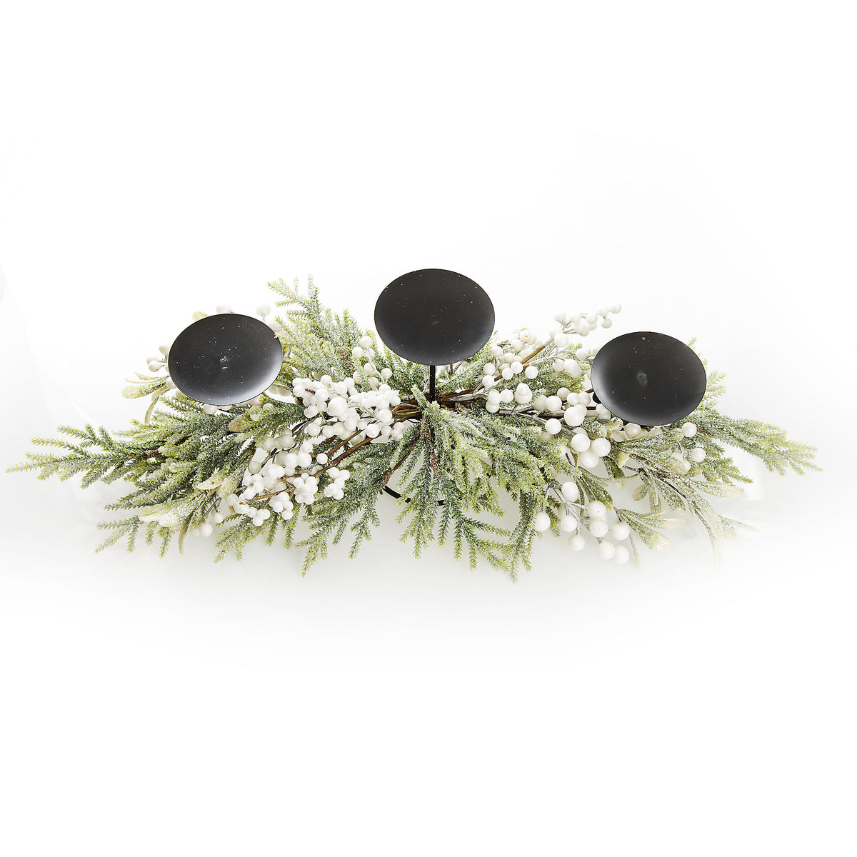 White Berry and Frosted Leaf Christmas Table Centrepiece Candle Holder
