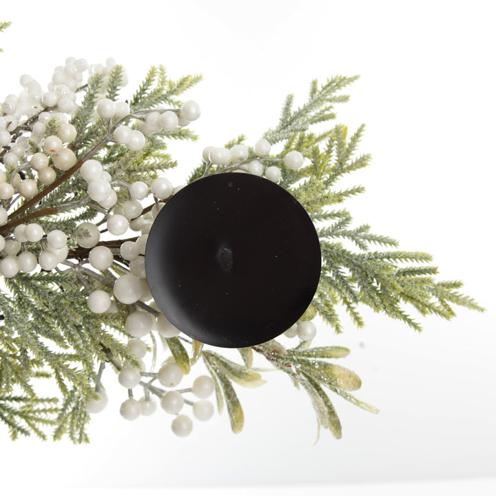White Berry and Frosted Leaf Christmas Table Centrepiece Candle Holder
