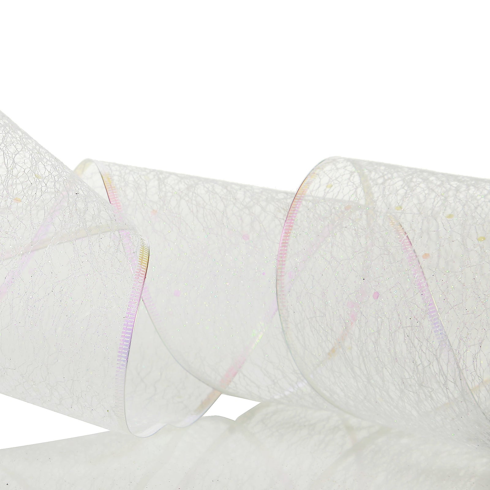 White Iridescent Spider Mesh Wired Christmas Ribbon Garland