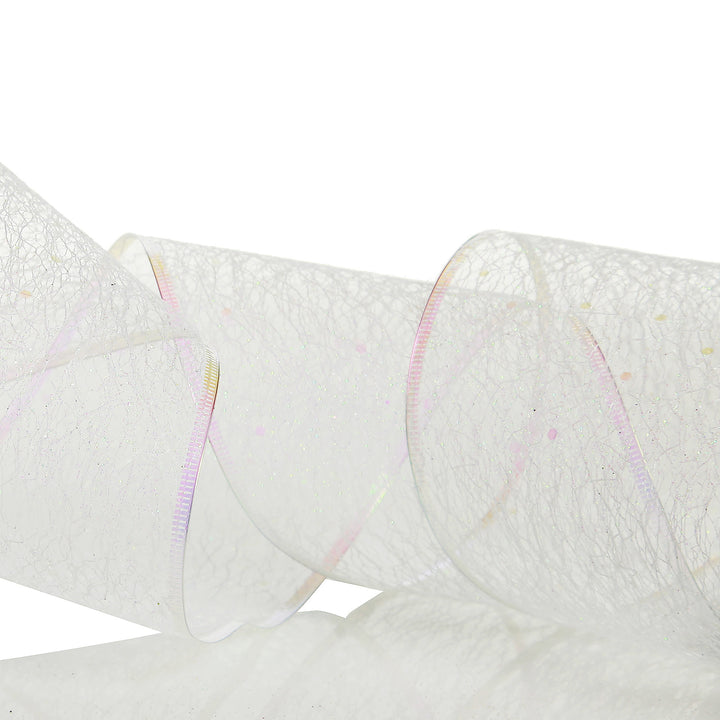 White Iridescent Spider Mesh Wired Christmas Ribbon Garland