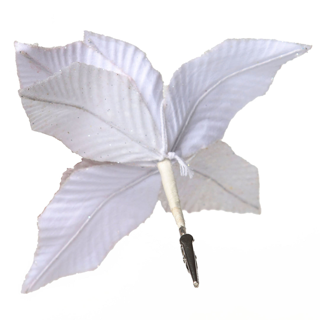 White &amp; Silver Sequin Poinsettia Flower Clip