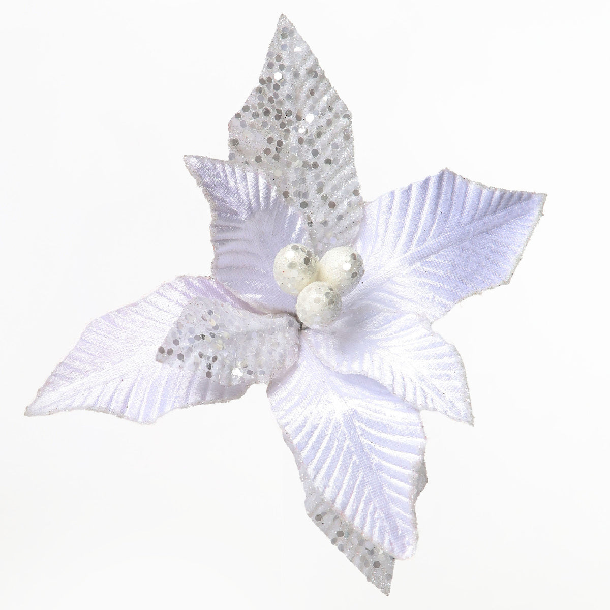 White & Silver Sequin Poinsettia Flower Clip