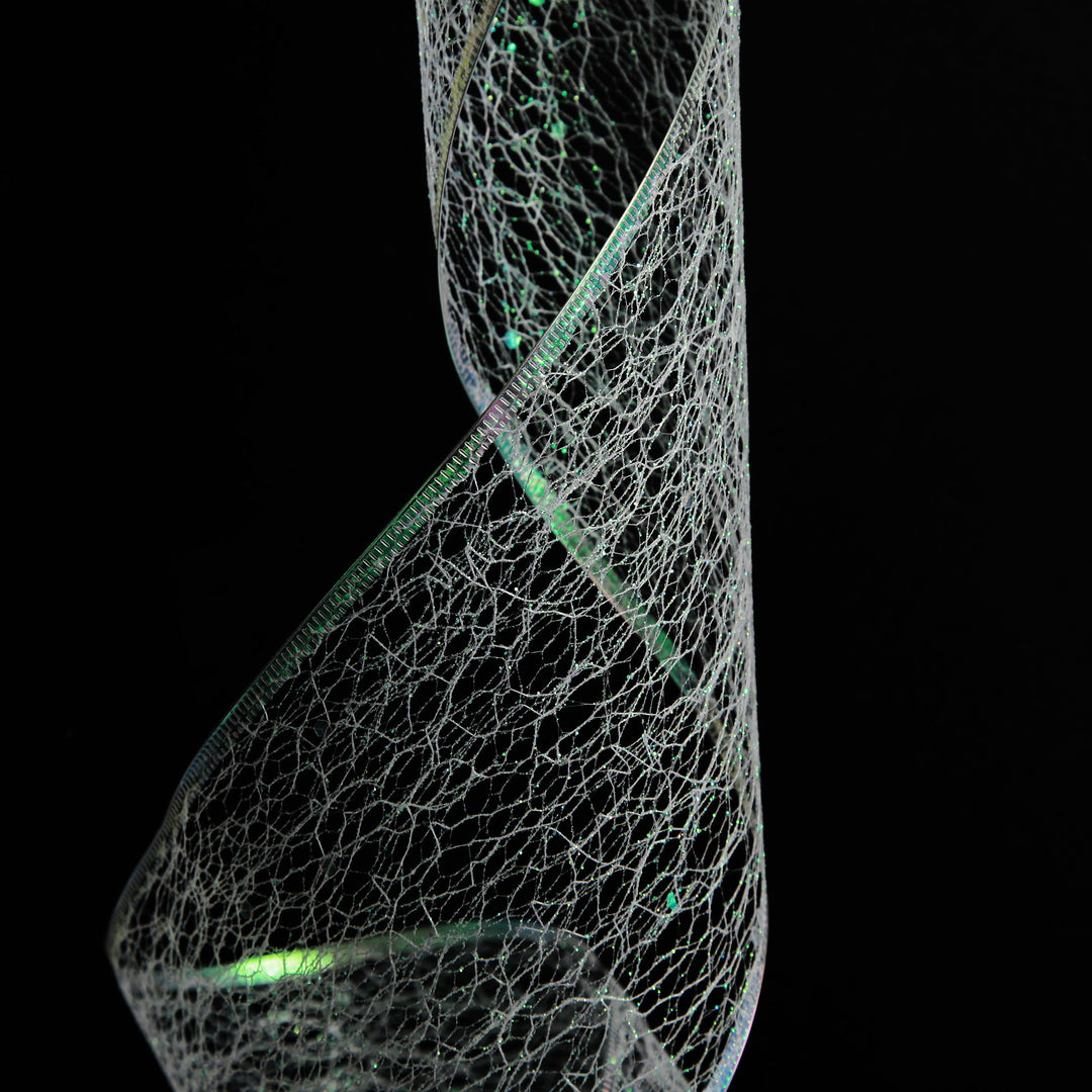 White Iridescent Spider Mesh Wired Christmas Ribbon Garland