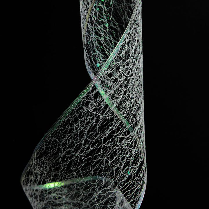 White Iridescent Spider Mesh Wired Christmas Ribbon Garland