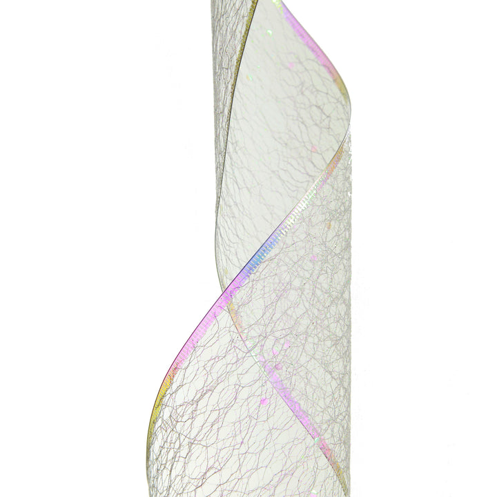 White Iridescent Spider Mesh Wired Christmas Ribbon Garland