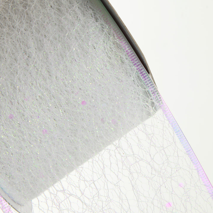 White Iridescent Spider Mesh Wired Christmas Ribbon Garland