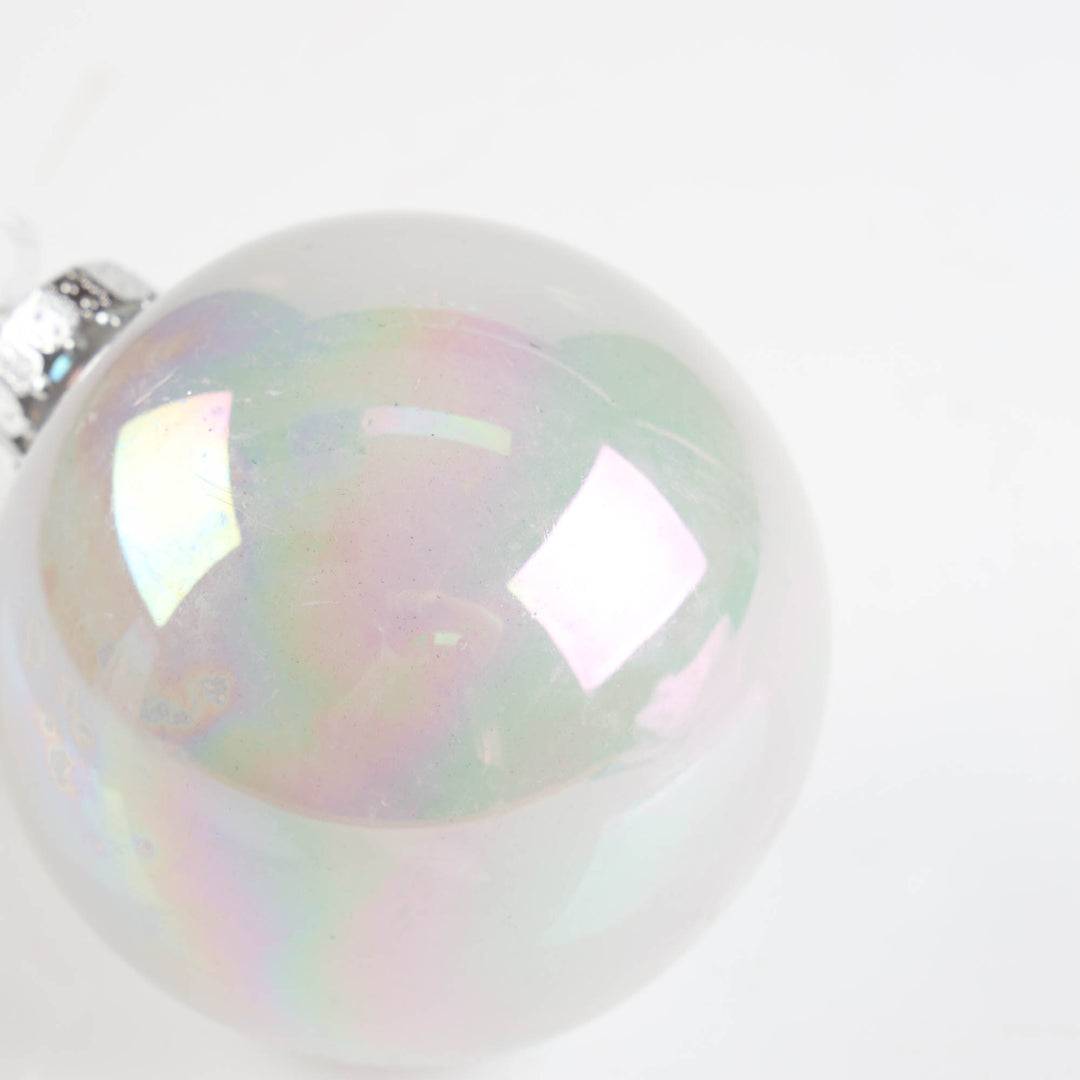 White and Light Blue Pearl Finish Baubles - Set of 4 - 10cm