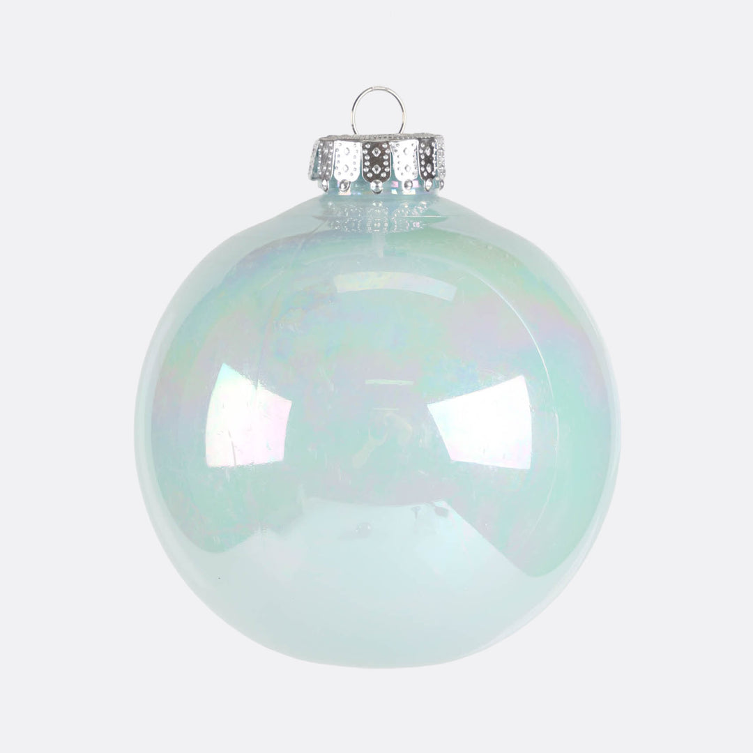 White and Light Blue Pearl Finish Baubles - Set of 4 - 10cm