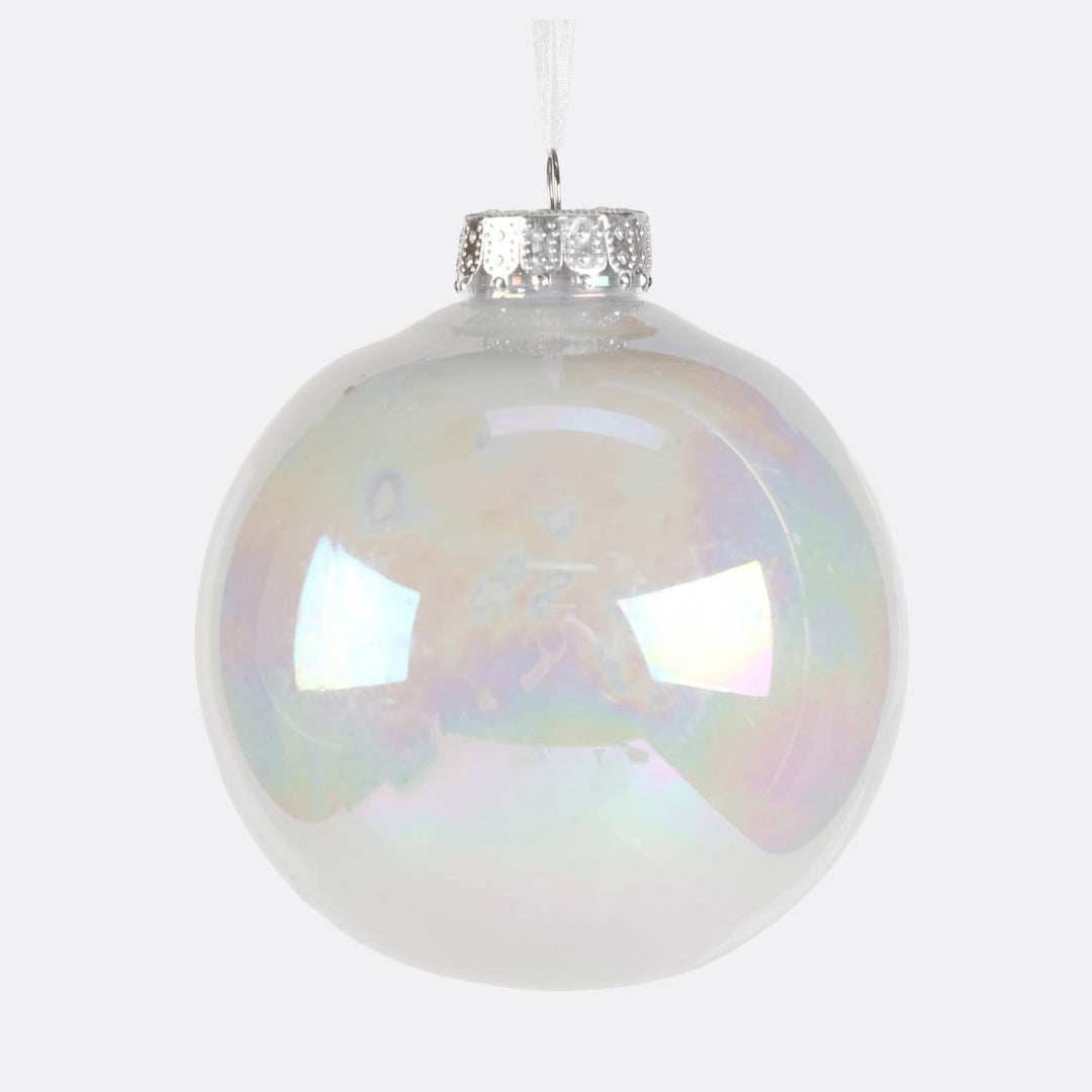 White and Light Blue Pearl Finish Baubles - Set of 4 - 10cm