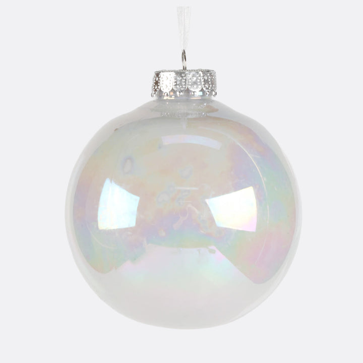 White and Light Blue Pearl Finish Baubles - Set of 4 - 10cm