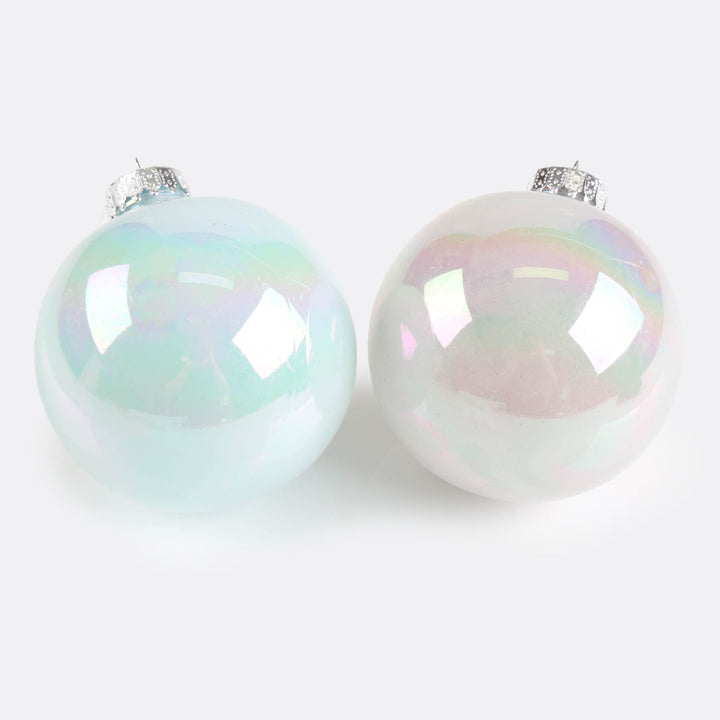 White and Light Blue Pearl Finish Baubles - Set of 4 - 10cm