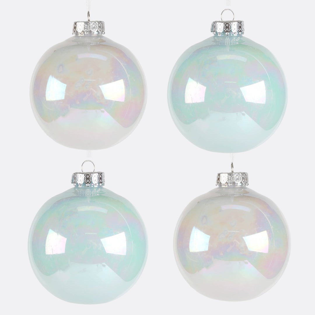 White and Light Blue Pearl Finish Baubles - Set of 4 - 10cm