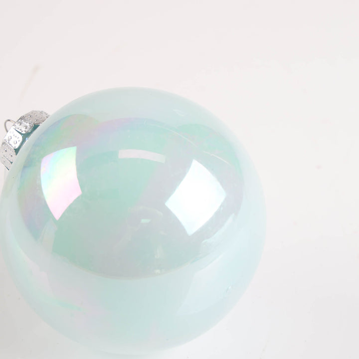White and Light Blue Pearl Finish Baubles - Set of 4 - 10cm
