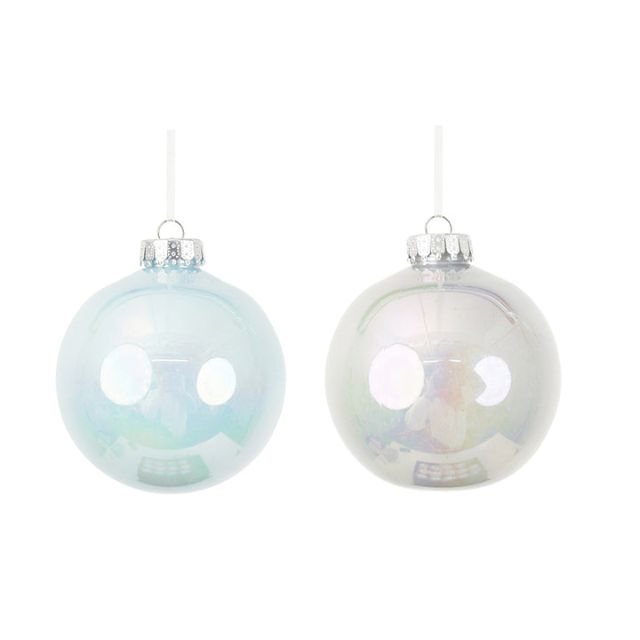 White and Light Blue Pearl Finish Baubles - Set of 4 - 10cm