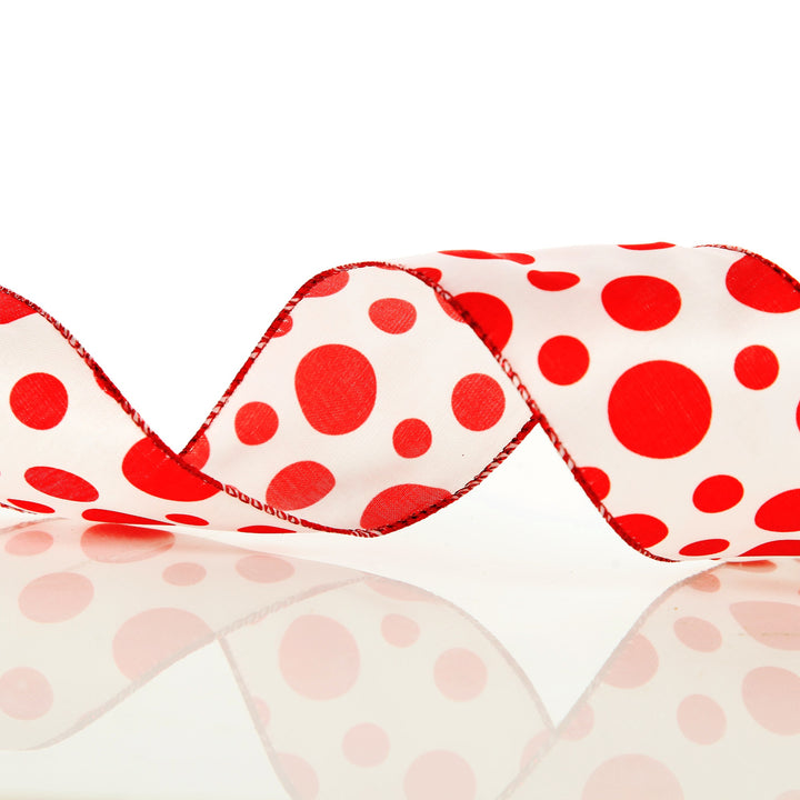 White with Red Dots Wired Christmas Ribbon