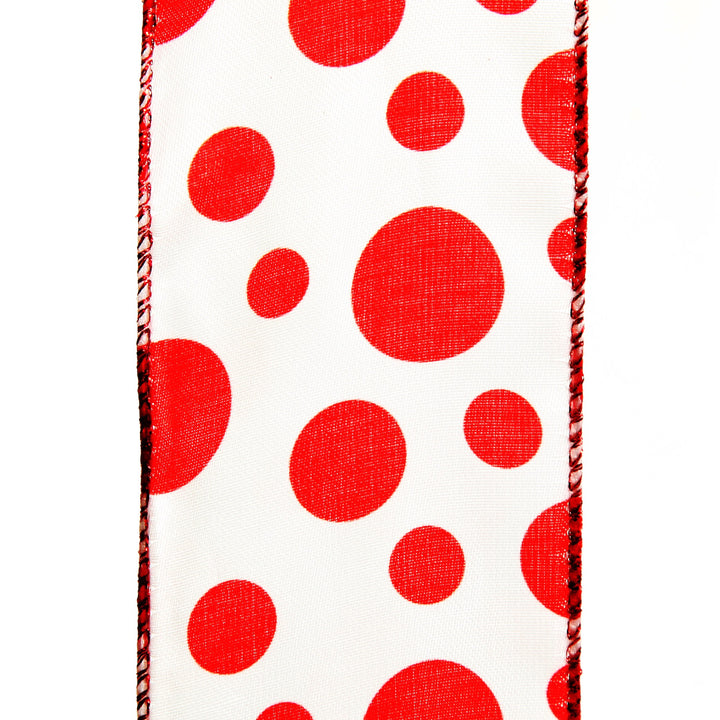 White with Red Dots Wired Christmas Ribbon