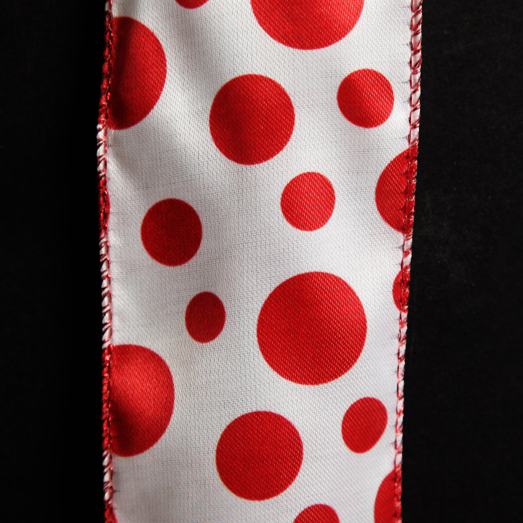 White with Red Dots Wired Christmas Ribbon