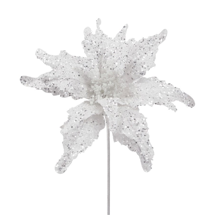 White and Silver Glitter Poinsettia Flower - 50cm(L)