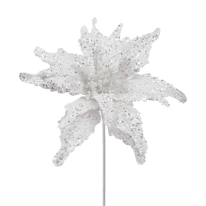White and Silver Glitter Poinsettia Flower - 50cm(L)